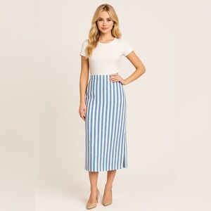 Mr. Larkin Blue & White Striped Deadstock Cotton Midi Skirt – Size M